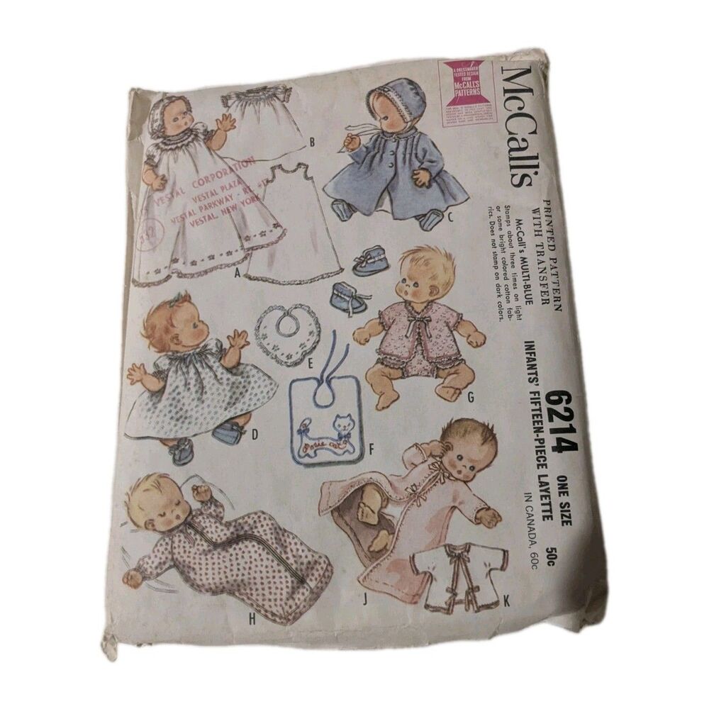 Vintage McCall's 15 Pc Layette Infant Baby Pattern W/ Transfer 60s Uncut